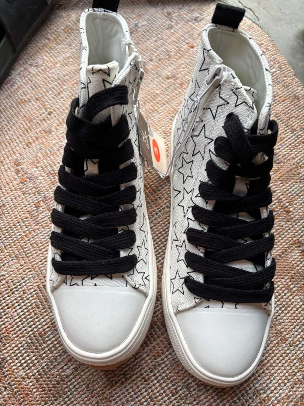 Art Class Kids High-Top Side Zip Fashion School Sneaker White Stars Size 3